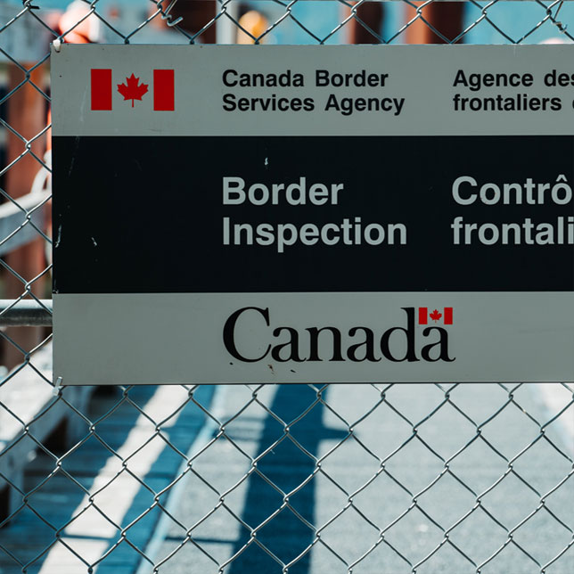 Canada and USA border crossing sign.